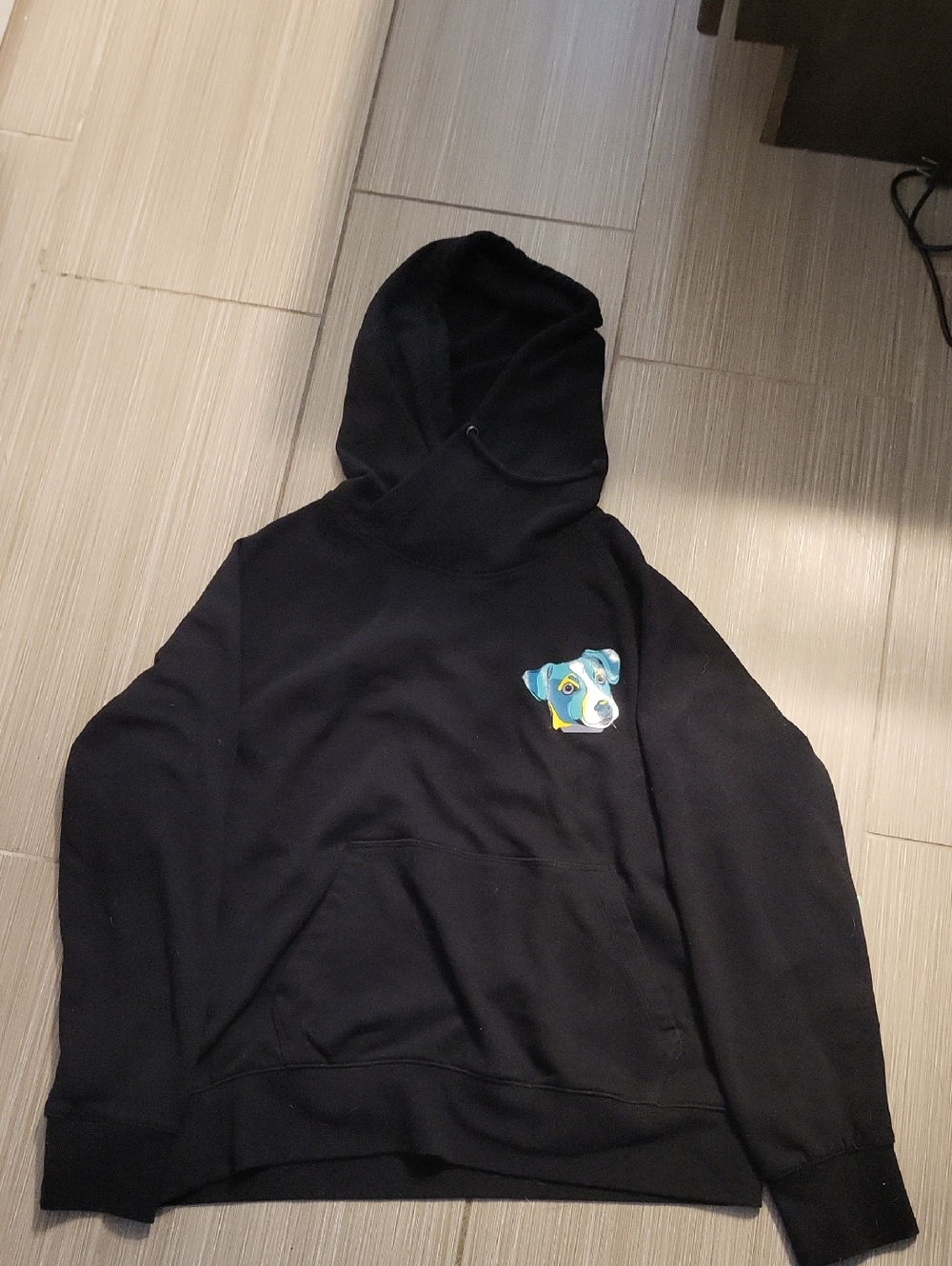 Black Hoodie with Colorful Dog Patch